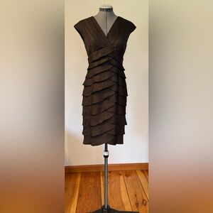 Adrianna Papell Brown Ruffled Tiered Cocktail Dress